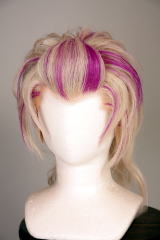 白髪紫のメッシュの前髪付きの総髪
